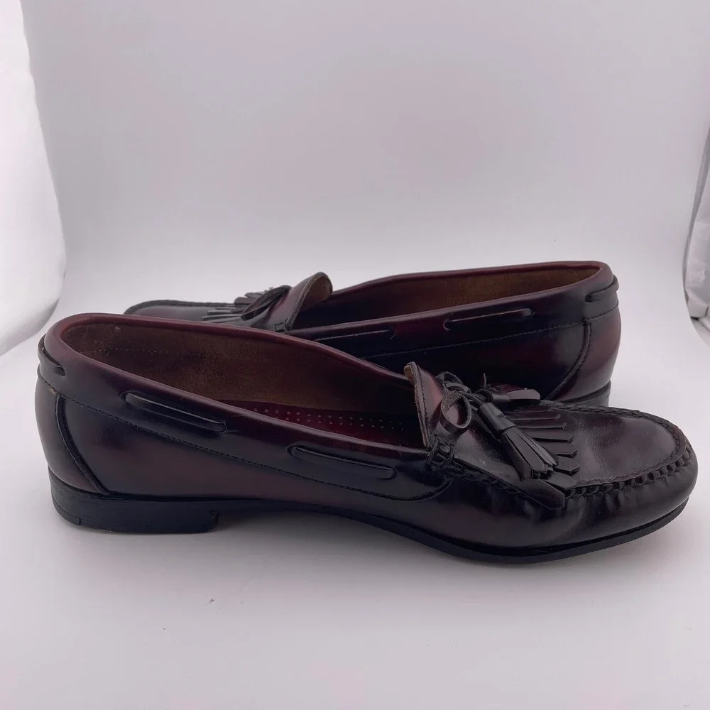 Cole Haan Mens Burgundy Leather‎ Kiltie Tassel Loafers Made in USA Size 10.5 D